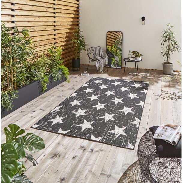 Lounge Outdoor Rug, Stars Design, Black & White ( 3 Sizes )