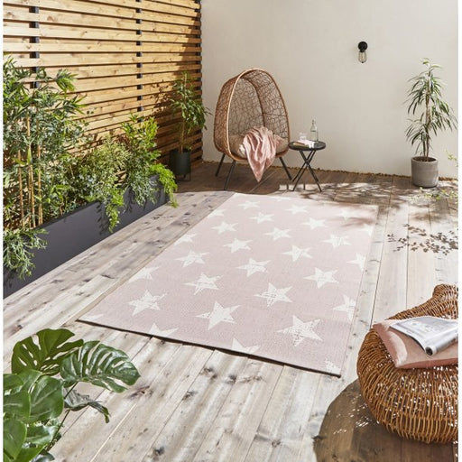 Lounge Outdoor Rug, Star Design, Rose Pink & Cream ( 3 Sizes )