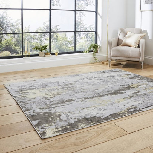 Abstract Living Room Rug In Grey & Gold