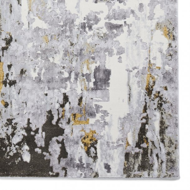Abstract Living Room Rug In Grey & Gold