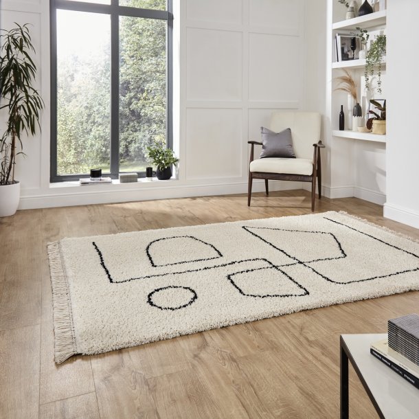 Bohemian White & Black Living Room Rug