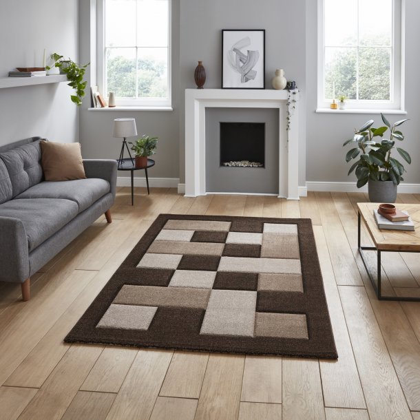 Madrid Geometric Brown & Beige Living Room Rug