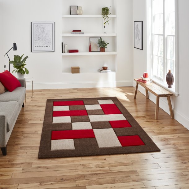 Madrid Geometric Brown & Red Living Room Rug