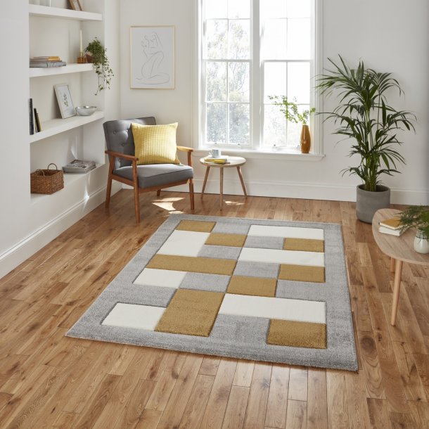 Madrid Geometric Grey & Yellow Living Room Rug