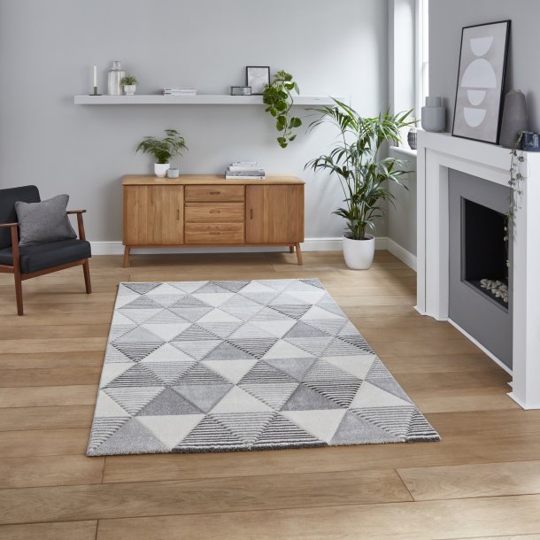 Geometric Living Room Rug In Beige & Grey