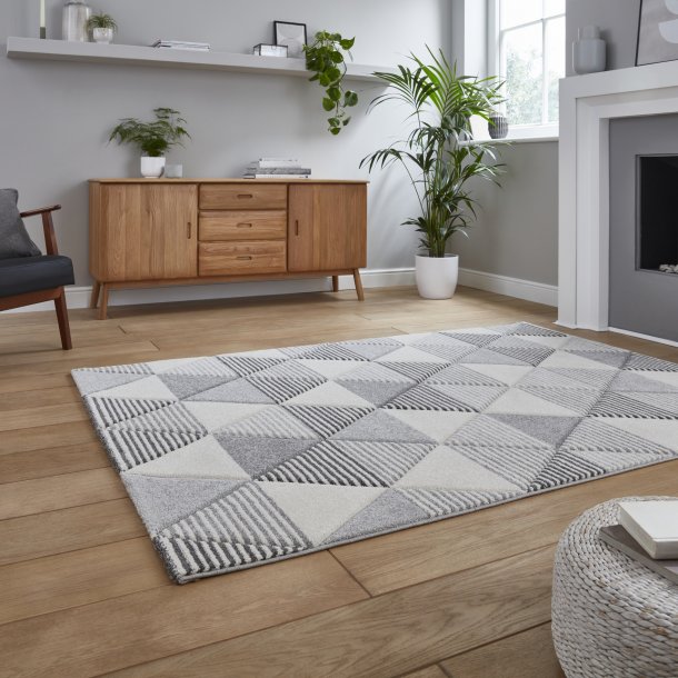 Geometric Living Room Rug In Beige & Grey