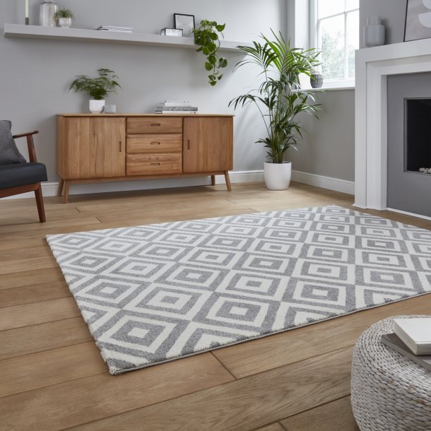 Geometric Living Room Rug In Grey & White