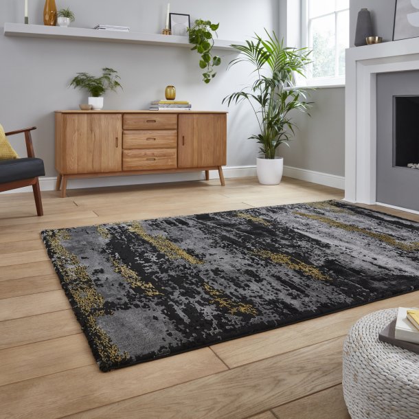 Carlton Black & Gold Abstract Living Room Rug