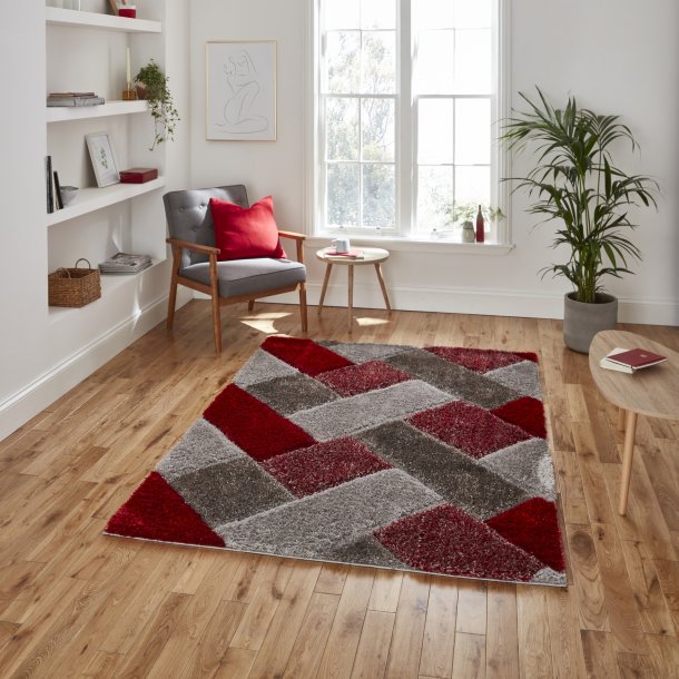 Lisbon Grey & Red Living Room Rug