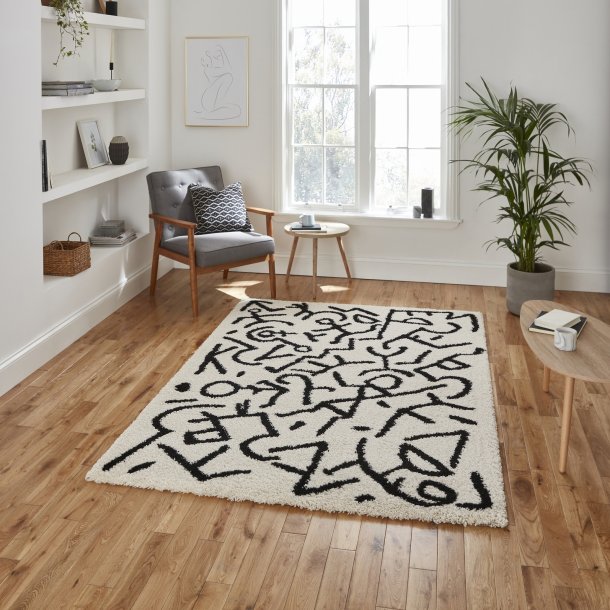 Melrose White & Black Living Room Rug