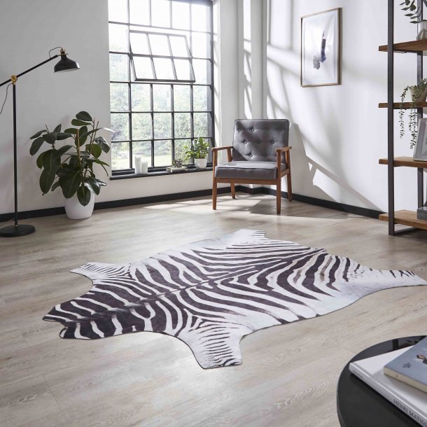 Fau Zebra Print Black & White Living Room Rug