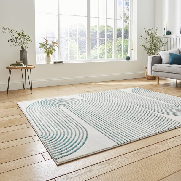 Grey & Green Living Room Rug With Swirl Design