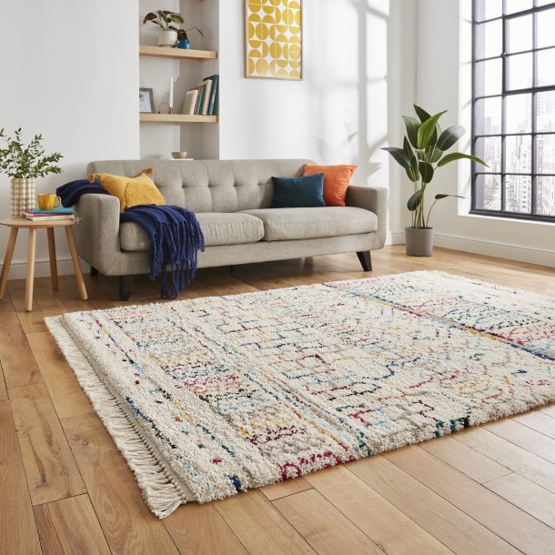 Bohemian Cream & Multicolored Living Room Rug
