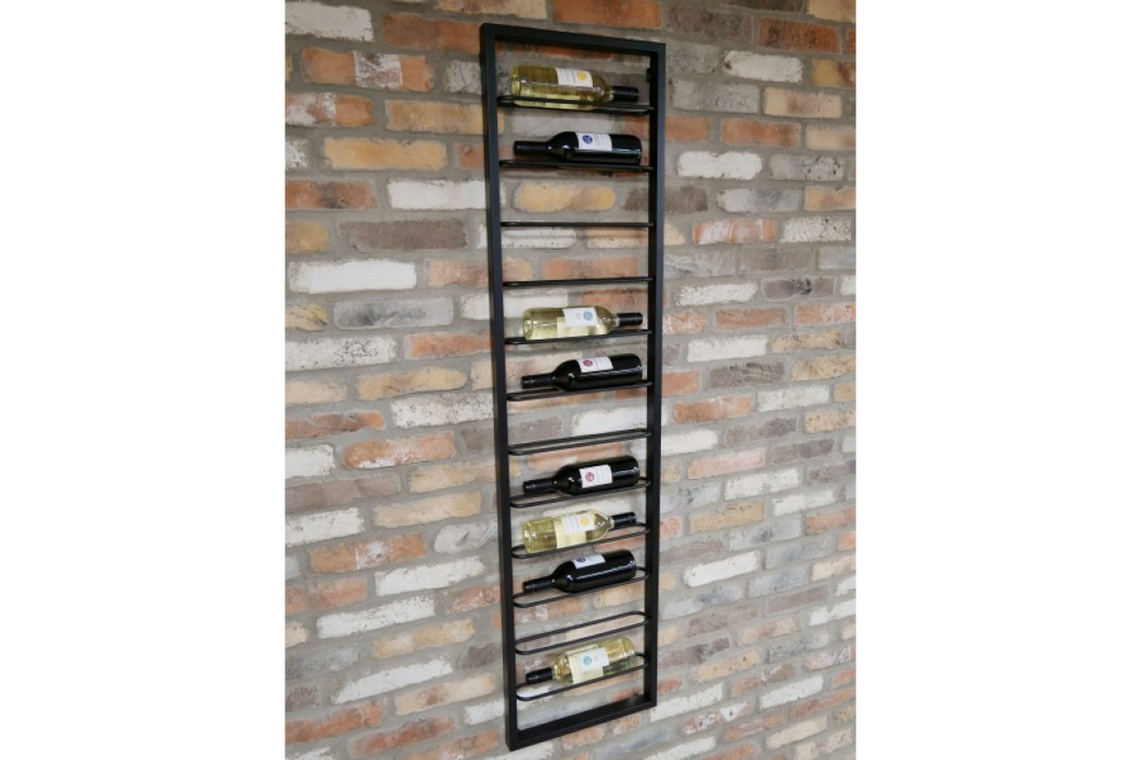 Wall Wine Rack, 12 Bottle Wine Storage, Black Metal, Rectangular Wall Bottle Holder