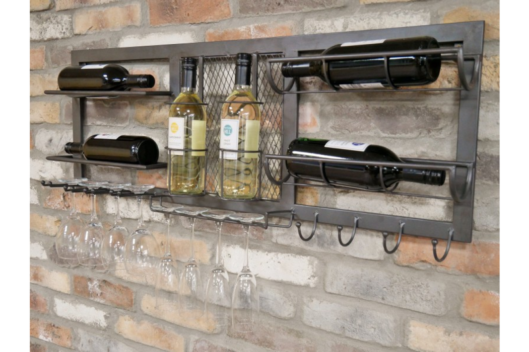 Industrial Wine Unit, Grey Metal, Wall Hanging