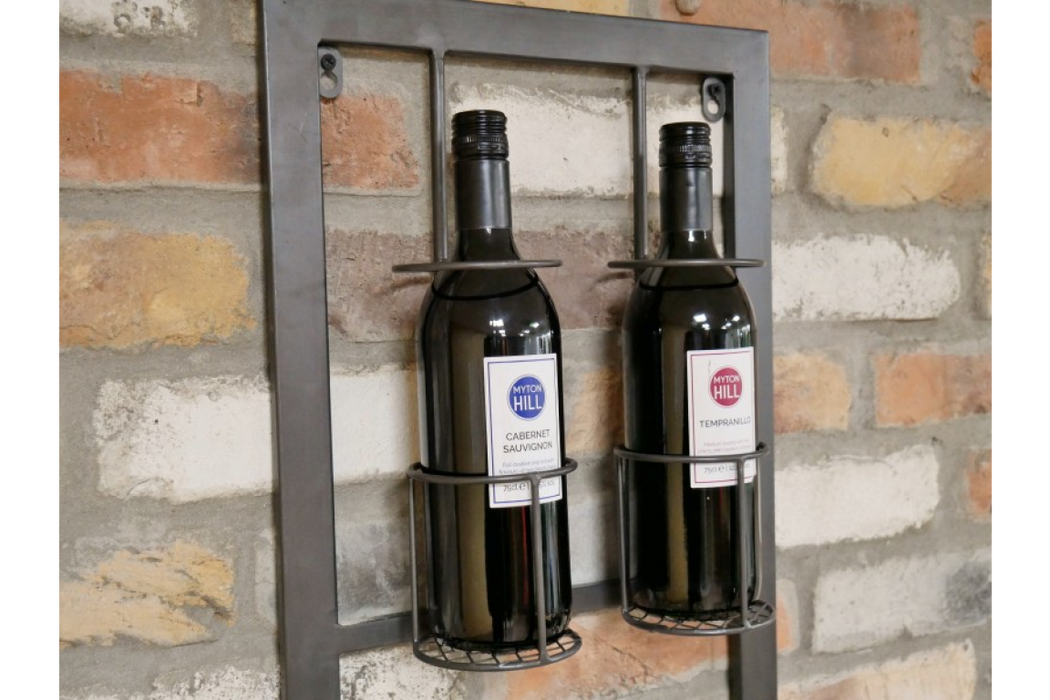 Industrial Wine Rack, Grey Metal, Wall Hanging