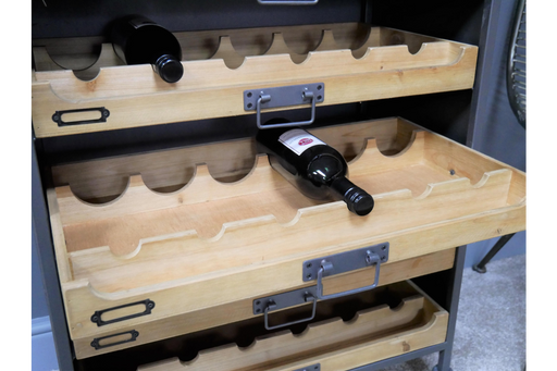 Industrial Wine Cabinet, Wooden Shelve, Grey Metal Frame - 90 x 64 x 35cm