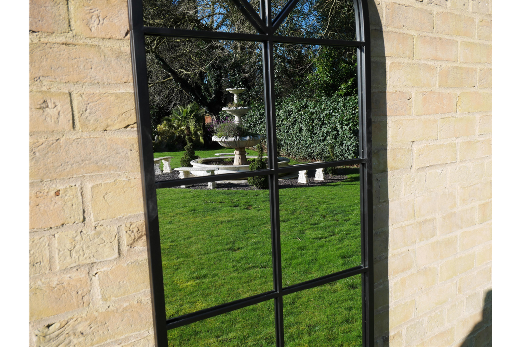 Indoor / Outdoor Curved Black Metal Window Garden Mirror - 165 x 55 cm - Decor interiors