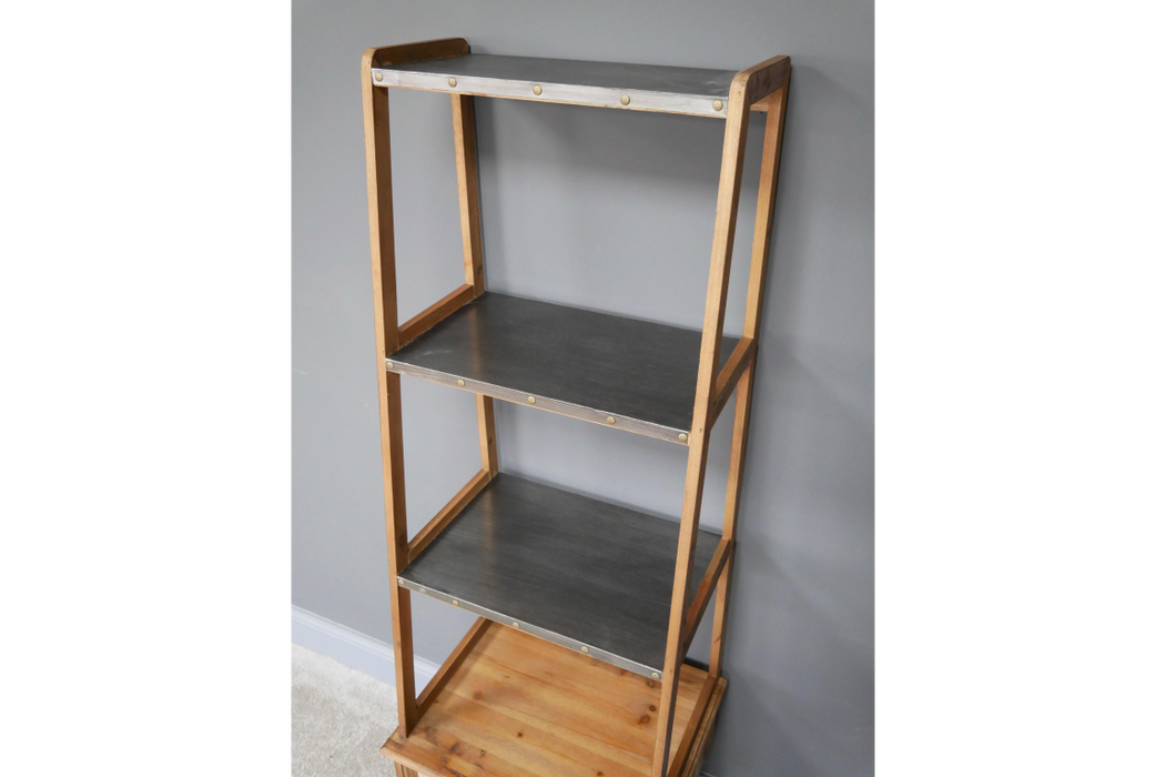 Industrial Rectangular Floor Shelf, Wooden Bookshelf, Natural,1 Drawers, Open Shelf