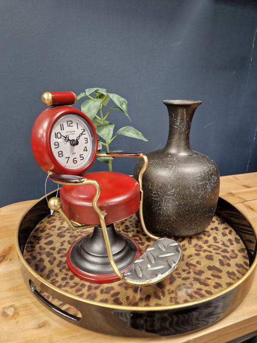 Novelty Tabletop Clock, Red, Metal, Barbers Chair ( Due Back In 20/05/24 )