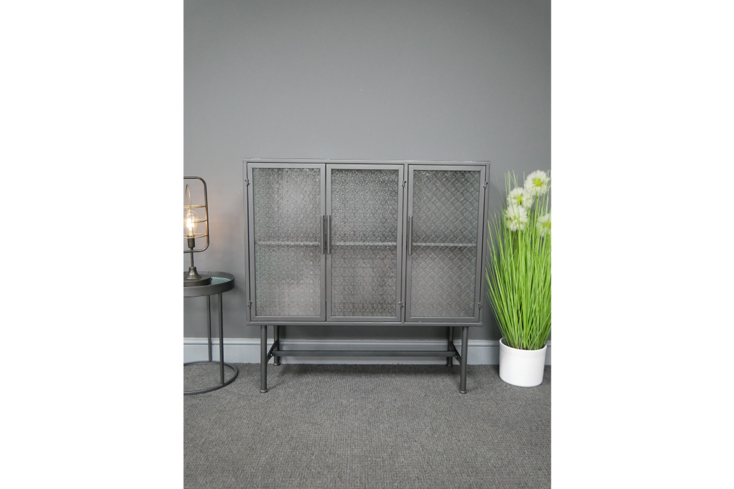 Industrial Metal Glass Cabinet - Silver