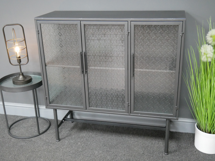 Industrial Metal Glass Cabinet - Silver