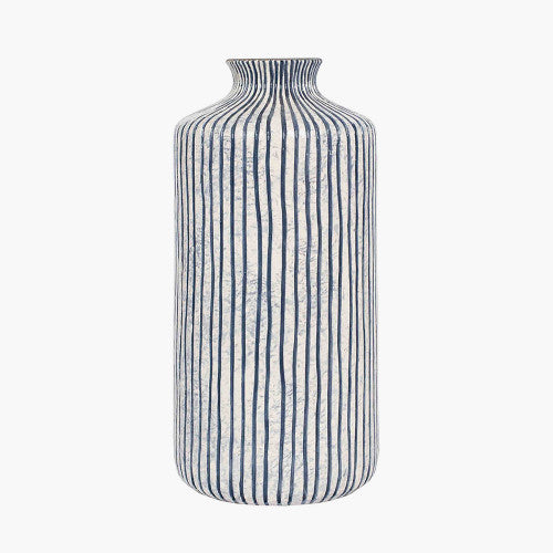 Bude Blue and White Stripe Stoneware Vase - Decor Interiors - House & Home