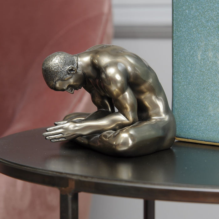 Meditating Man Sculpture, Gold