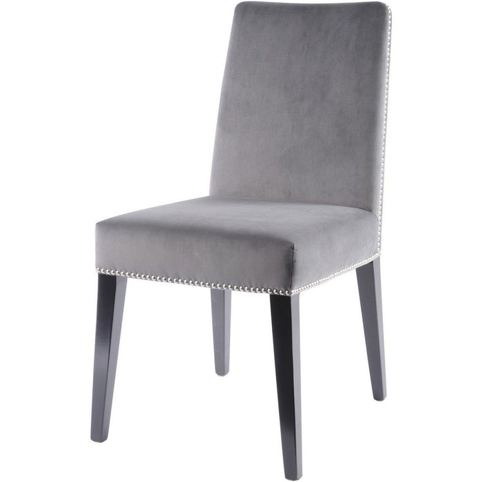 Helena Dining Chair In Smoked Pearl Velvet & Dark Wood Legs