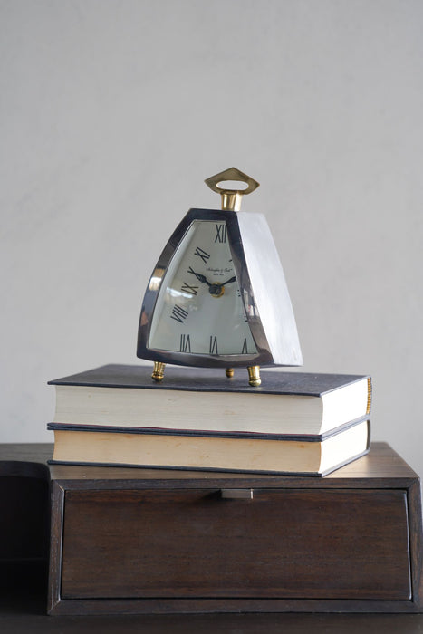 Cheshire Mantel / Desk Clock, Curved, Silver, White, Metal