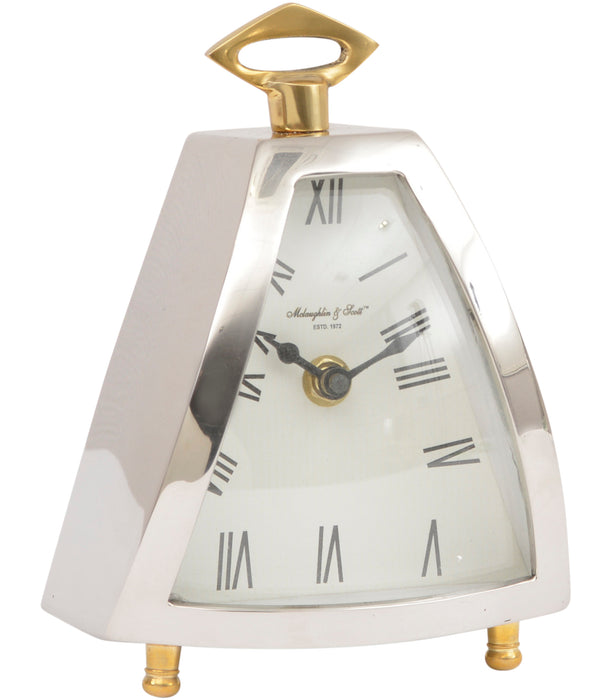 Cheshire Mantel / Desk Clock, Curved, Silver, White, Metal