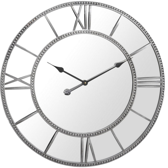 Bailey Round Wall Clock, Mirrored, Grey, Beaded