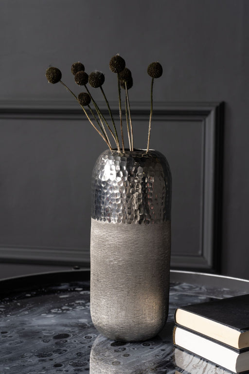 Hammered Brushed Small Vase, Aluminium, Silver Finish