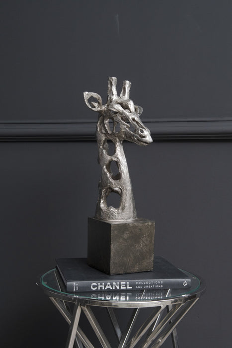 Abstract Giraffe Head Sculpture, Aged Silver