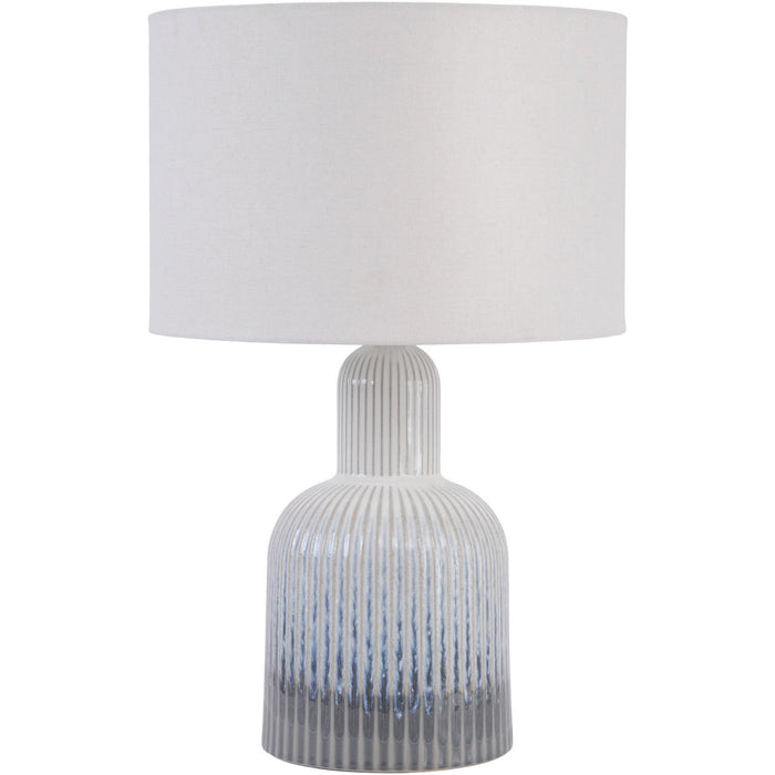 Grey Porcelain Lamp Small with Ribbed Detailing & White Shade