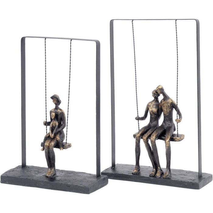 Denton Couple Sitting on Swing Sculpture, aged Bronze (Due Back In 30/05/24)