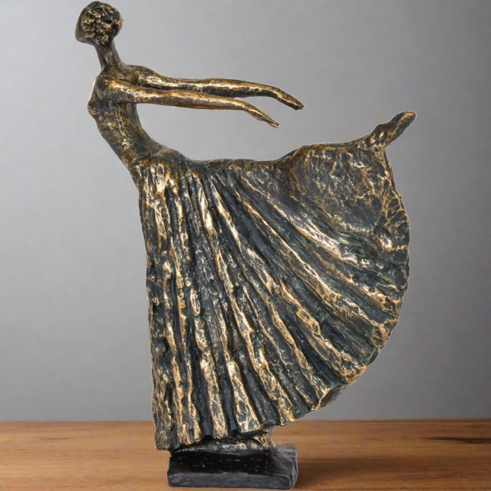 Standing Lady Dancer Sculpture, Aged Bronze