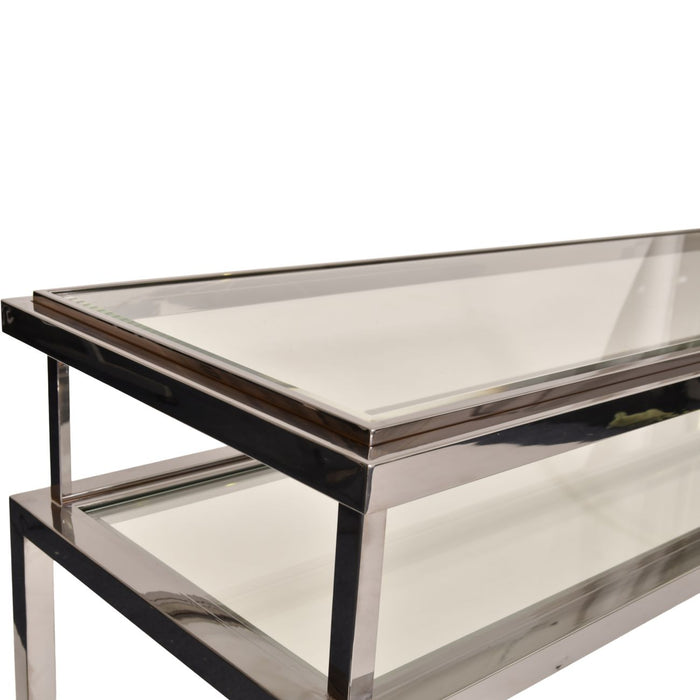 Zoé Console Table, Stainless Steel Frame, Glass Top, 2 Tier