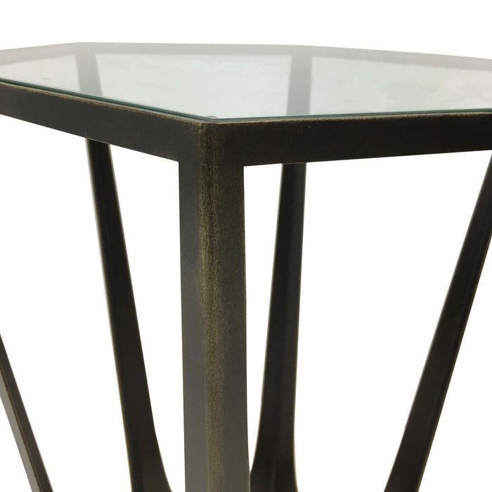Katrine Side Table, Bronze Metal Frame, Hexagonal Glass Top