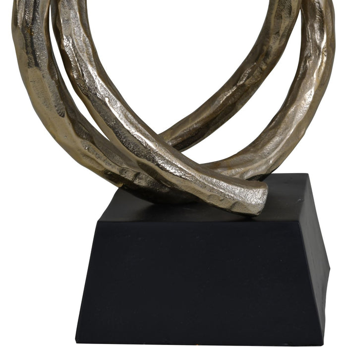Aluminium Entwined Sculpture, Champagne Gold, Black Metal Base