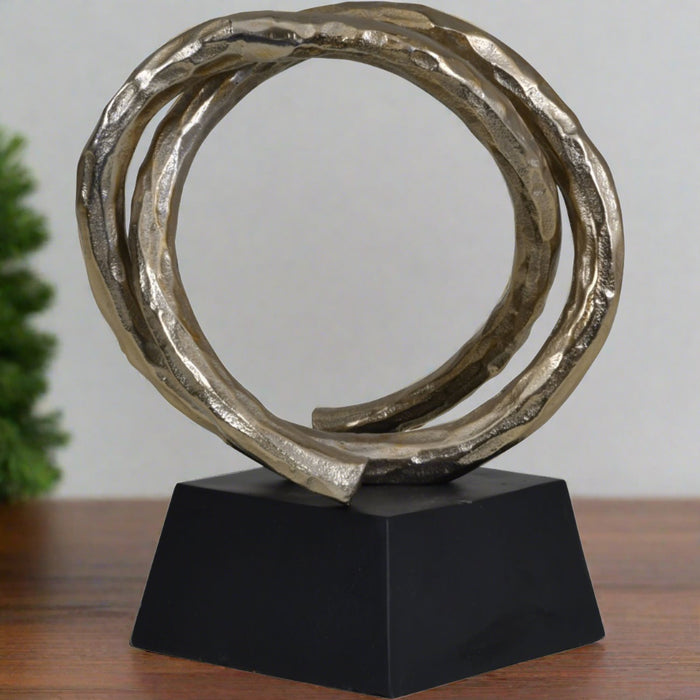 Aluminium Entwined Sculpture, Champagne Gold, Black Metal Base