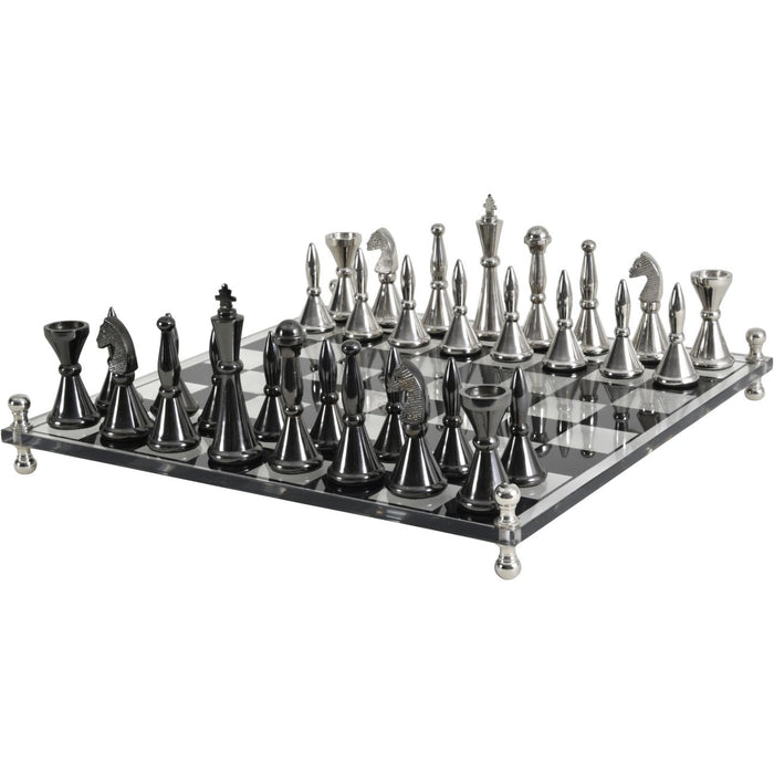 Empire Chess Set, 32 Piece Black & Silver Aluminium