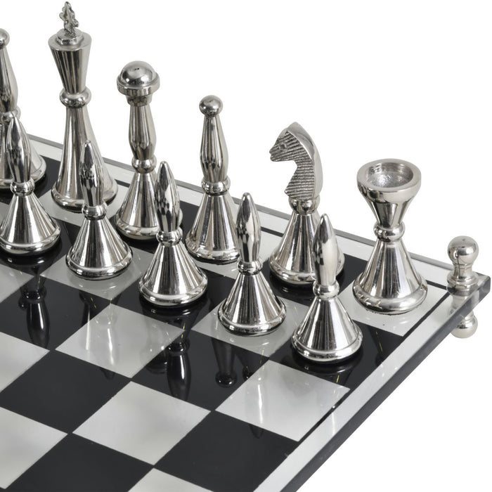 Empire Chess Set, 32 Piece Black & Silver Aluminium