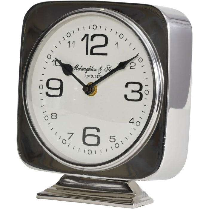 McLauglin Square Mantel Clock, Silver Nickel, Stand
