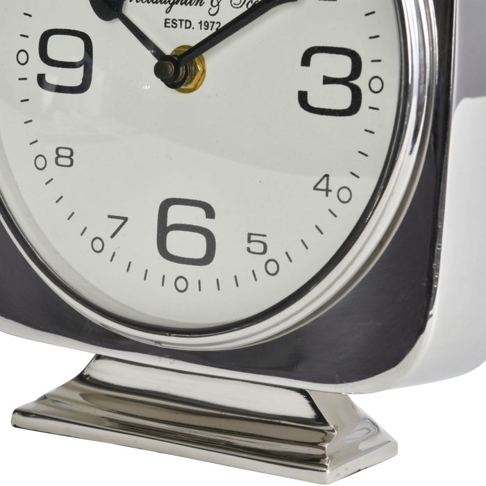 McLauglin Square Mantel Clock, Silver Nickel, Stand