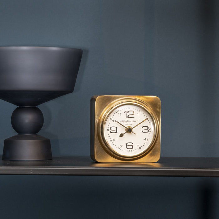 Stafford Mantel / Desk Clock, Gold, White, Metal, Small