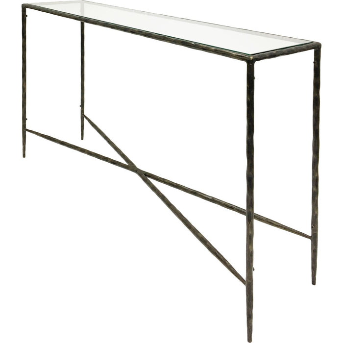 Lucie Large Console Table, Bronze Metal Frame, Glass Top