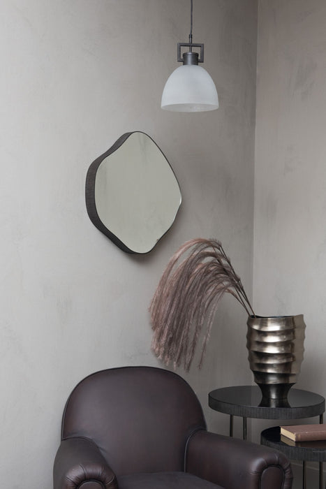 Irregular Round Wall Mirror, Small, Metal Framed, Natural Oak