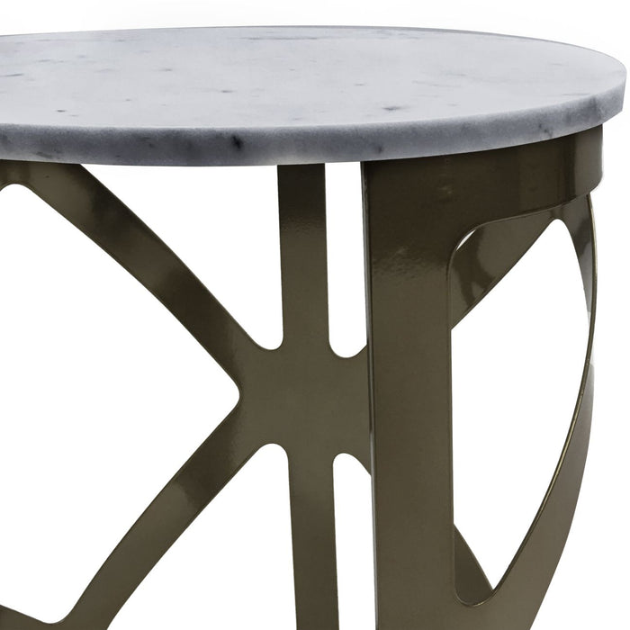 Ingeborg Side Tables, Metal Frame, Blk Nickel Finish, Grey Marble Top, Set of 2