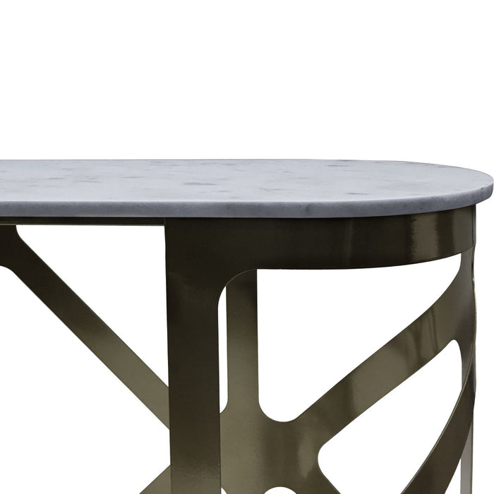 Mathilde Console Table, Black  Metallic, Nickel Finish, Grey Marble Top